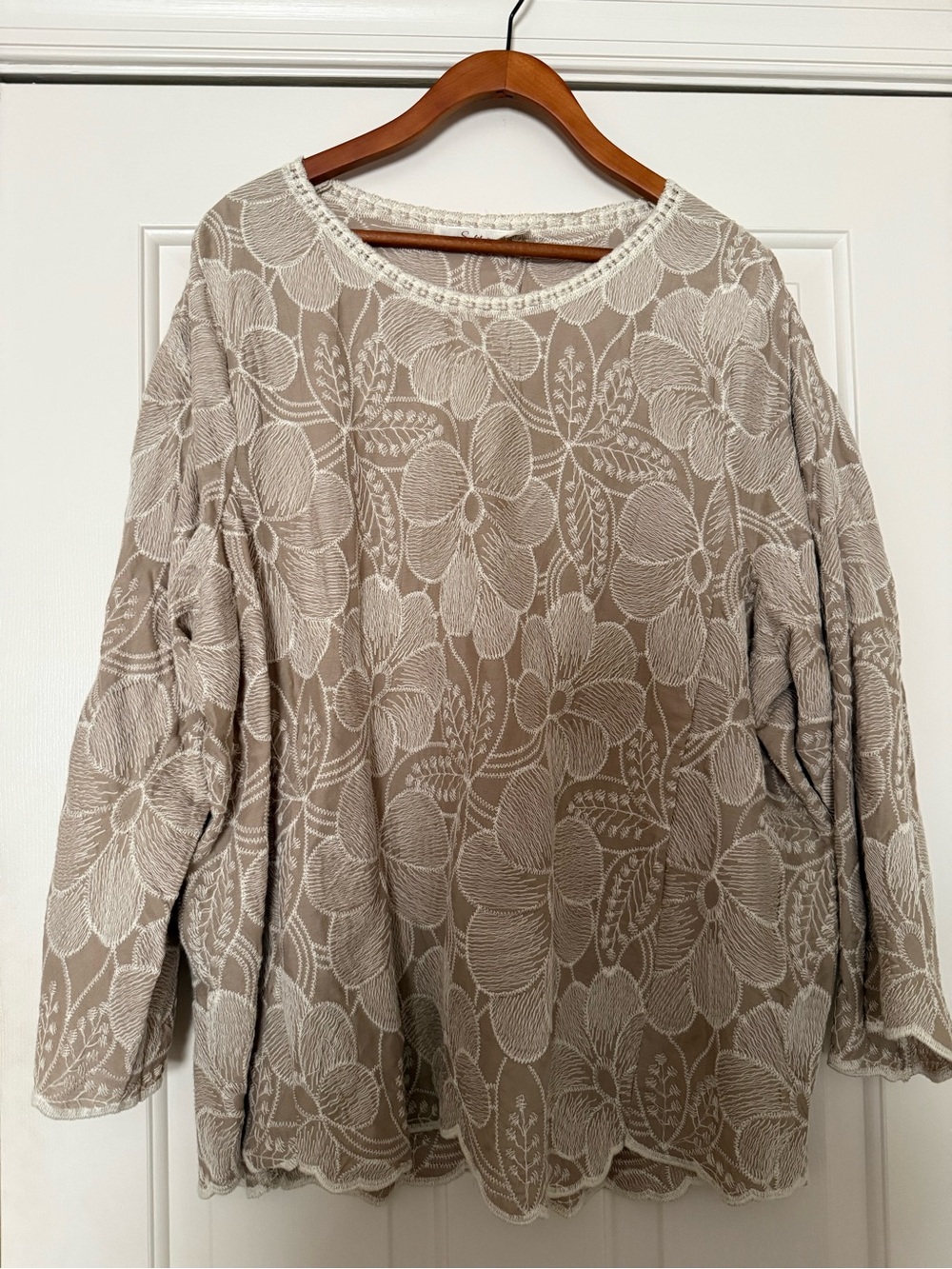 Solitaire Taupe Tunic with Cream Floral Embroidery